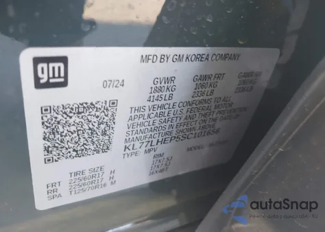 2025 Chevrolet Trax Fwd Lt z USA, uszkodzony, nr VIN KL77LHEP5SC101656